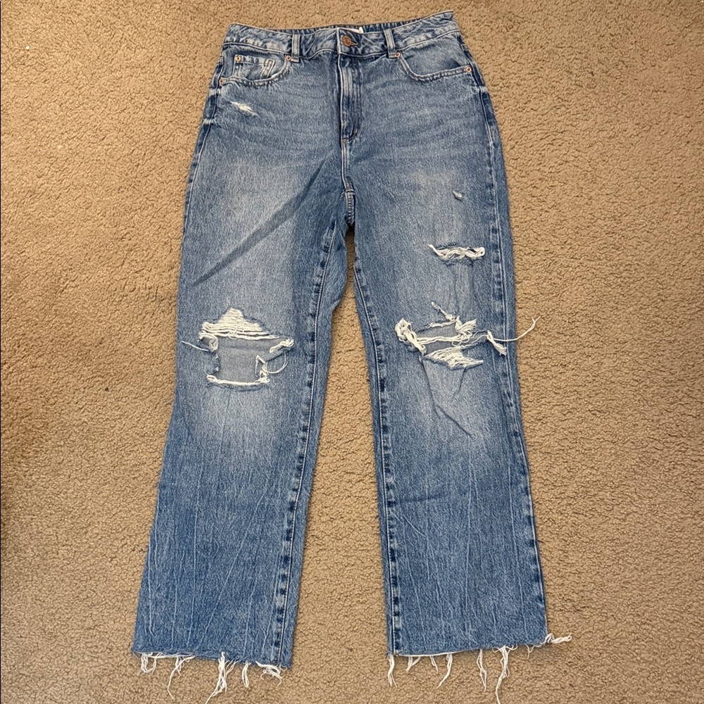 Garage Blue Distressed Straight Leg Jeans
